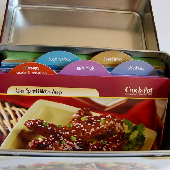 Crock Pot Recipe Cards in Tin Container Slow Cooker Cookbook - Picture 6 of 9